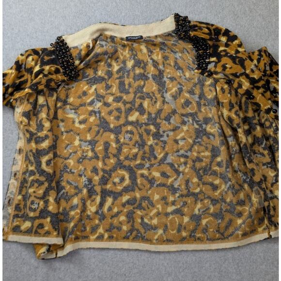 Magaschoni Womens Cashmere Sweater Cardigan L Animal Print Beaded Collar Mobwife - Picture 3 of 16